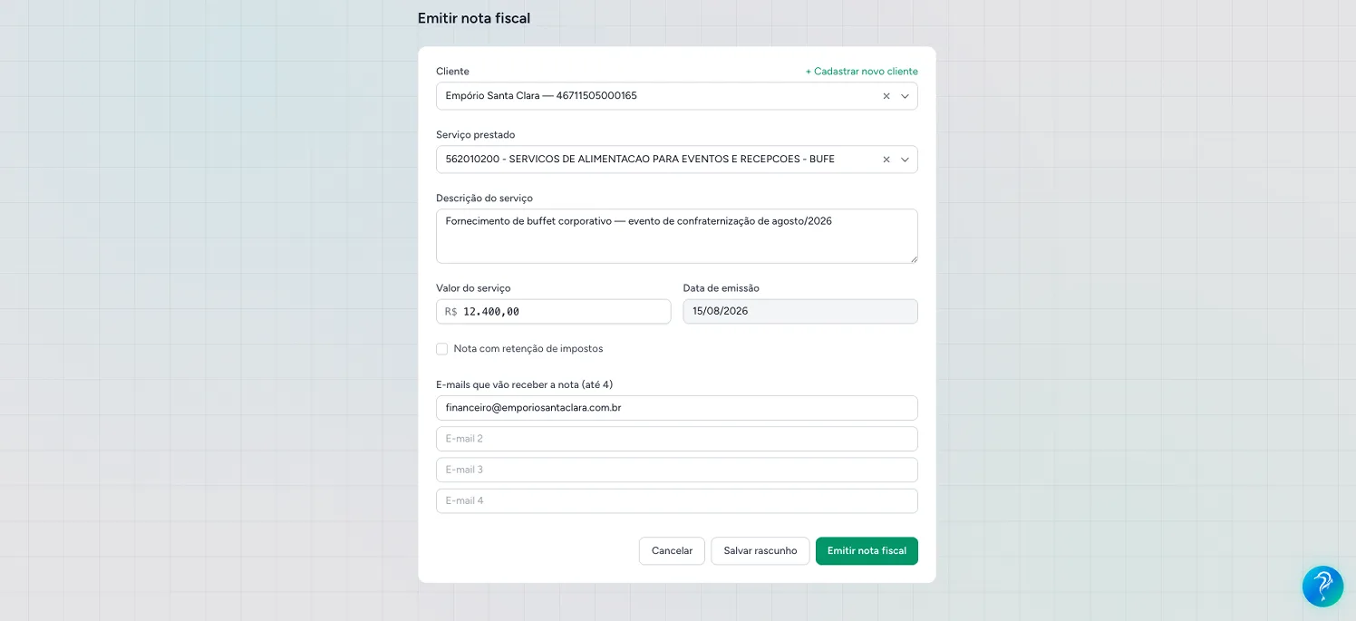 Emissão de nota fiscal na Cashtrack