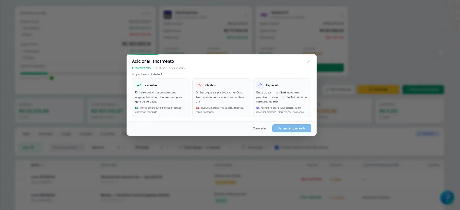 Preenchimento simplificado na Cashtrack